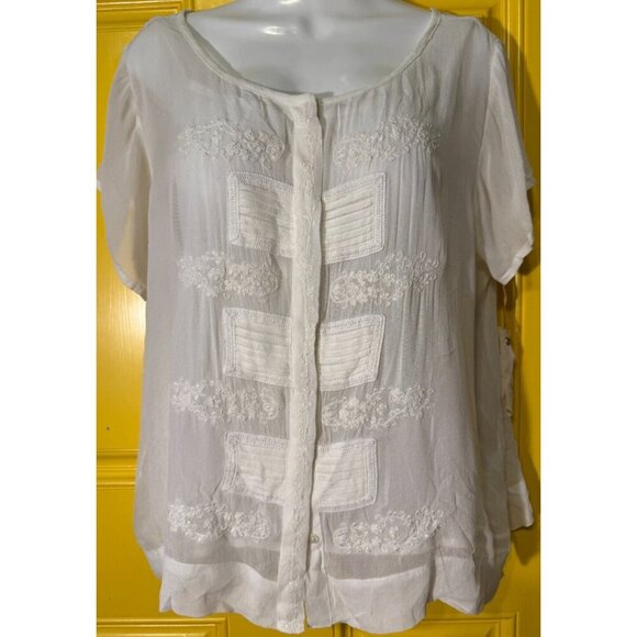 One Fine Day Blouse Womens Size Small White Sheer Embroidered Button Front Layer - Picture 5 of 5
